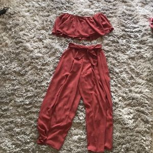 Off the shoulder 2 piece pant set
